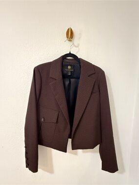 House of Harlow 1960 Brown Check Cropped Blazer